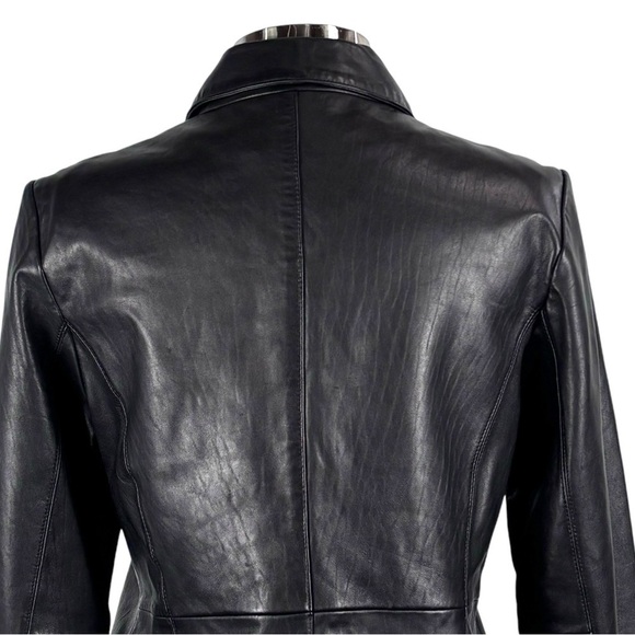 ANNE KLEIN Y2K 90S BLACK LAMBSKIN LEATHER CLASSIC CASUAL RELAXED FIT JACKET - Picture 9 of 14